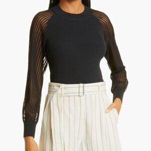 Club Monaco Crewneck Knit 0 Sheer Stripe Sleeves